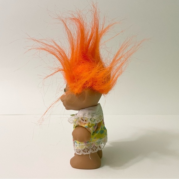 Vtg Troll Doll with Orange Hair and Floral Dress - Picture 5 of 16